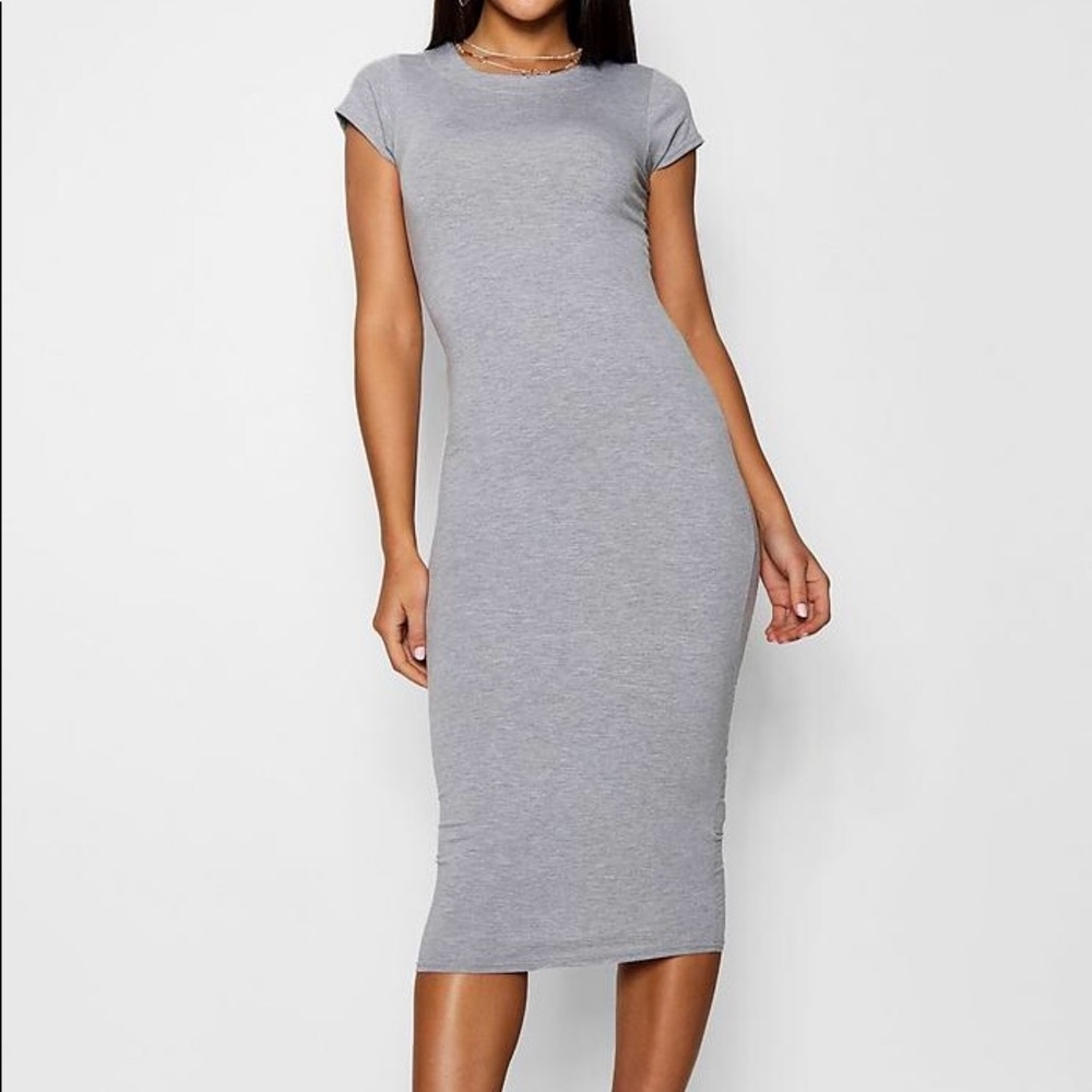Boohoo grey dress midi bodycon